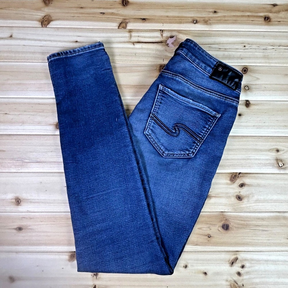 Silver Jeans Womens 27x31 Aiko High Skinny Joga Jeans + Sweats Denim Blue Jeans - Picture 2 of 13